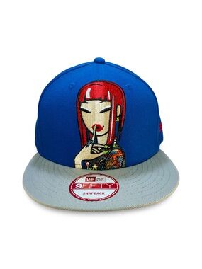 New Era 9FIFTY Tokidoki Snapback Cap Blue Hat Quiet Shush Red Hair Girl NWOT